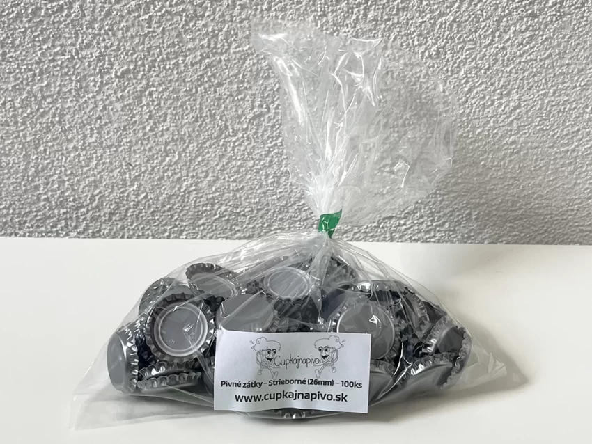 Pivné zátky 26mm - strieborné + fľaša + kopie